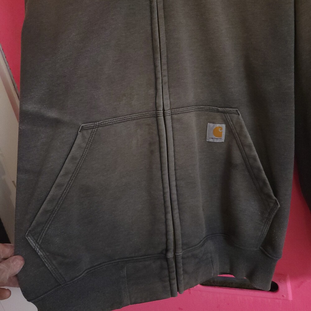 Carhartt XL Hooded Sweatshirt rain defender loose fit work wear grunge Full Zip - Picture 3 of 6